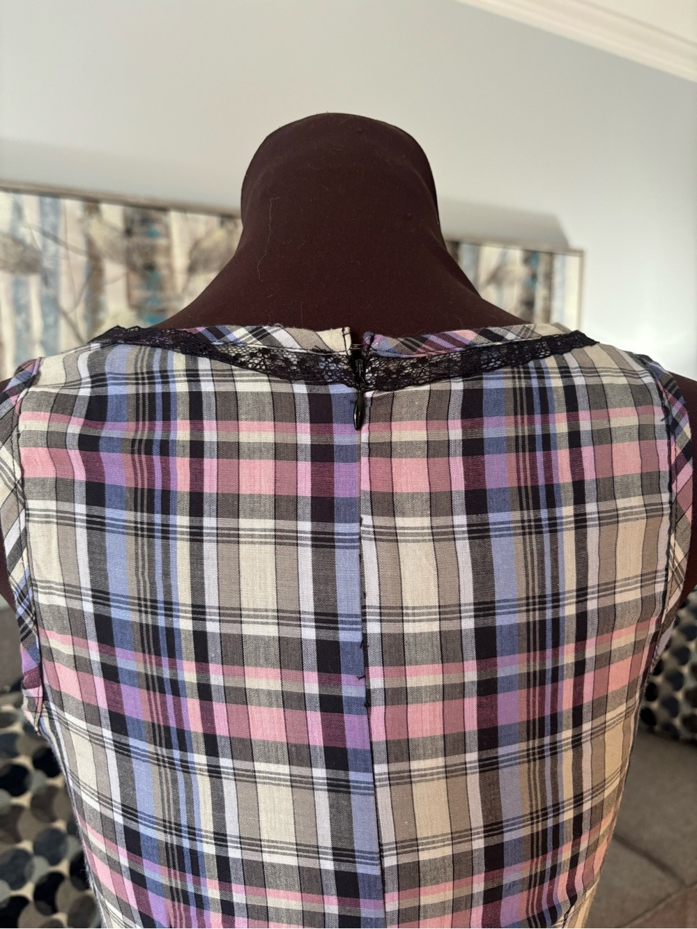 Y2K Plaid Ruffle Dress with Black Lace Trim - Picture 6 of 7